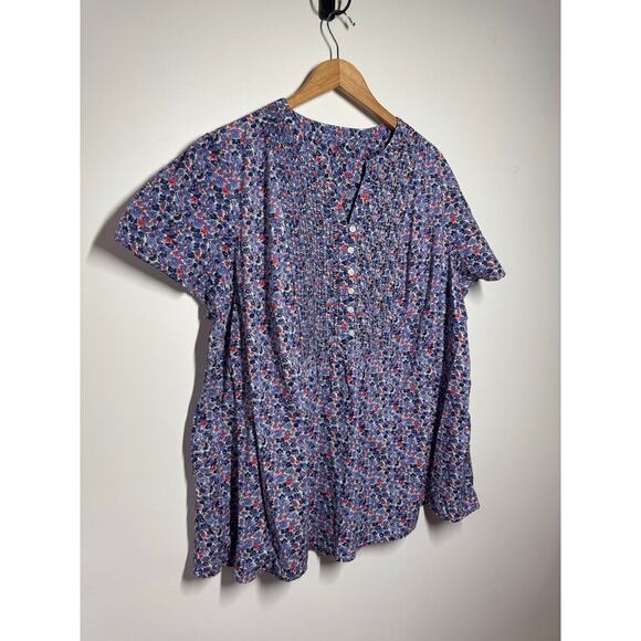Womens Top Plus Size Ditsy Floral Blue Short Sleeve Light Weight Casual Spring - Picture 3 of 3